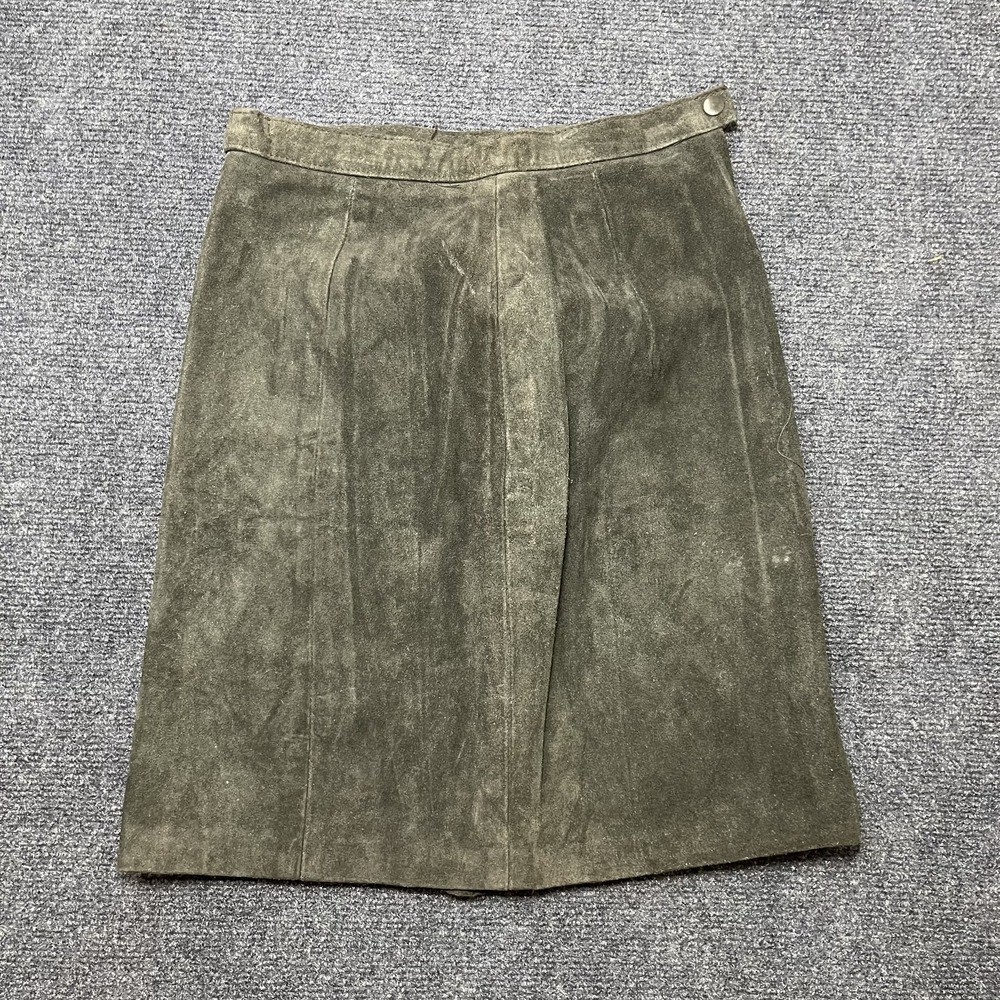 Vintage Phoenix Skirt Women 3/4 Black Suede Leather A-Line Knee Length Lined USA